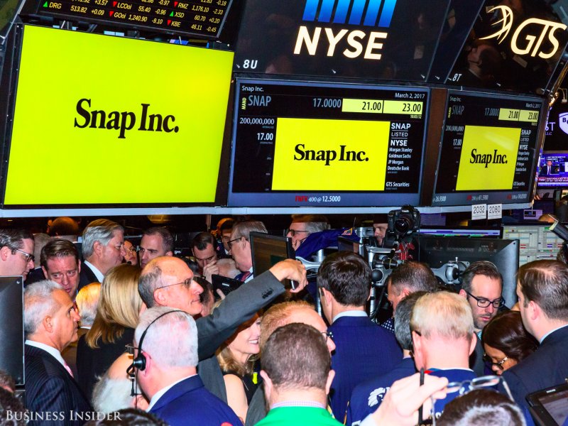 &copy; Hollis Johnson, The floor of the New York Stock Exchange as Snap IPOs.