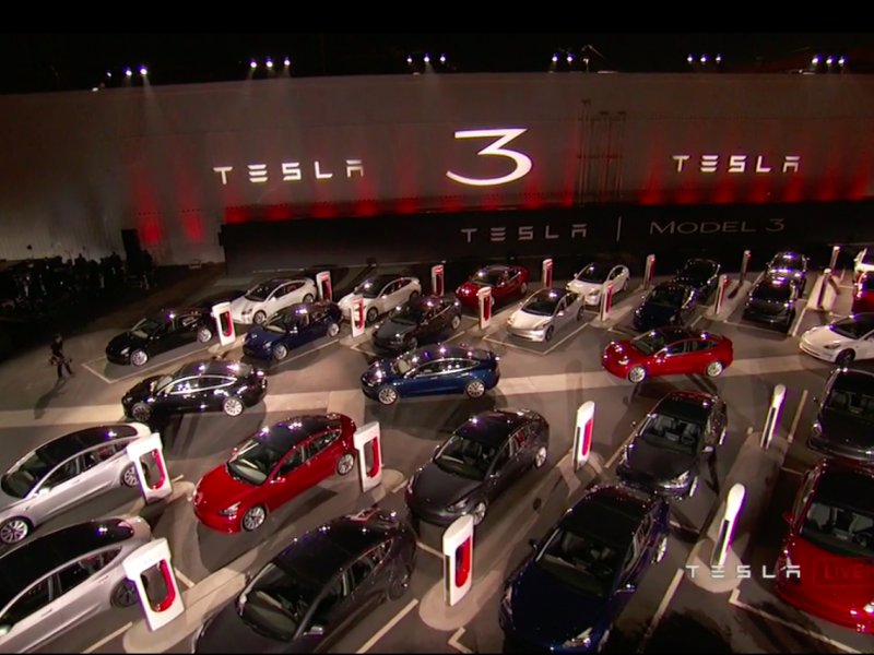 &copy; Screenshot/Tesla, Tesla&#039;s Model 3 handover event.