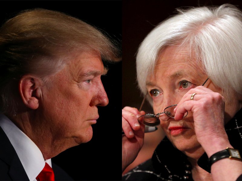 &copy; Carlos Barria/Reuters; Composite by Bob Bryan/Business Insider, President Donald Trump and Fed Chair Janet Yellen