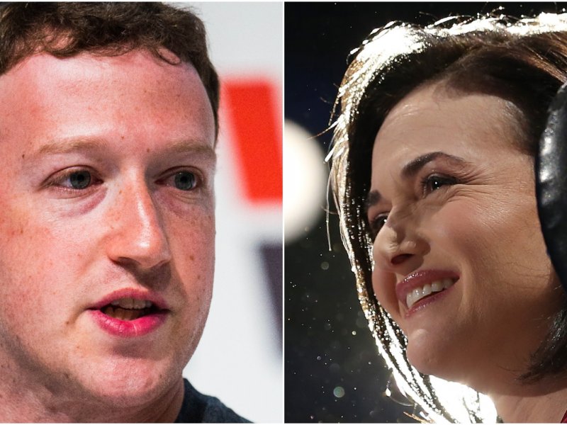 &copy; Justin Sullivan / David Ramos / Getty Images, Facebook founder Mark Zuckerberg and COO Sheryl Sandberg.