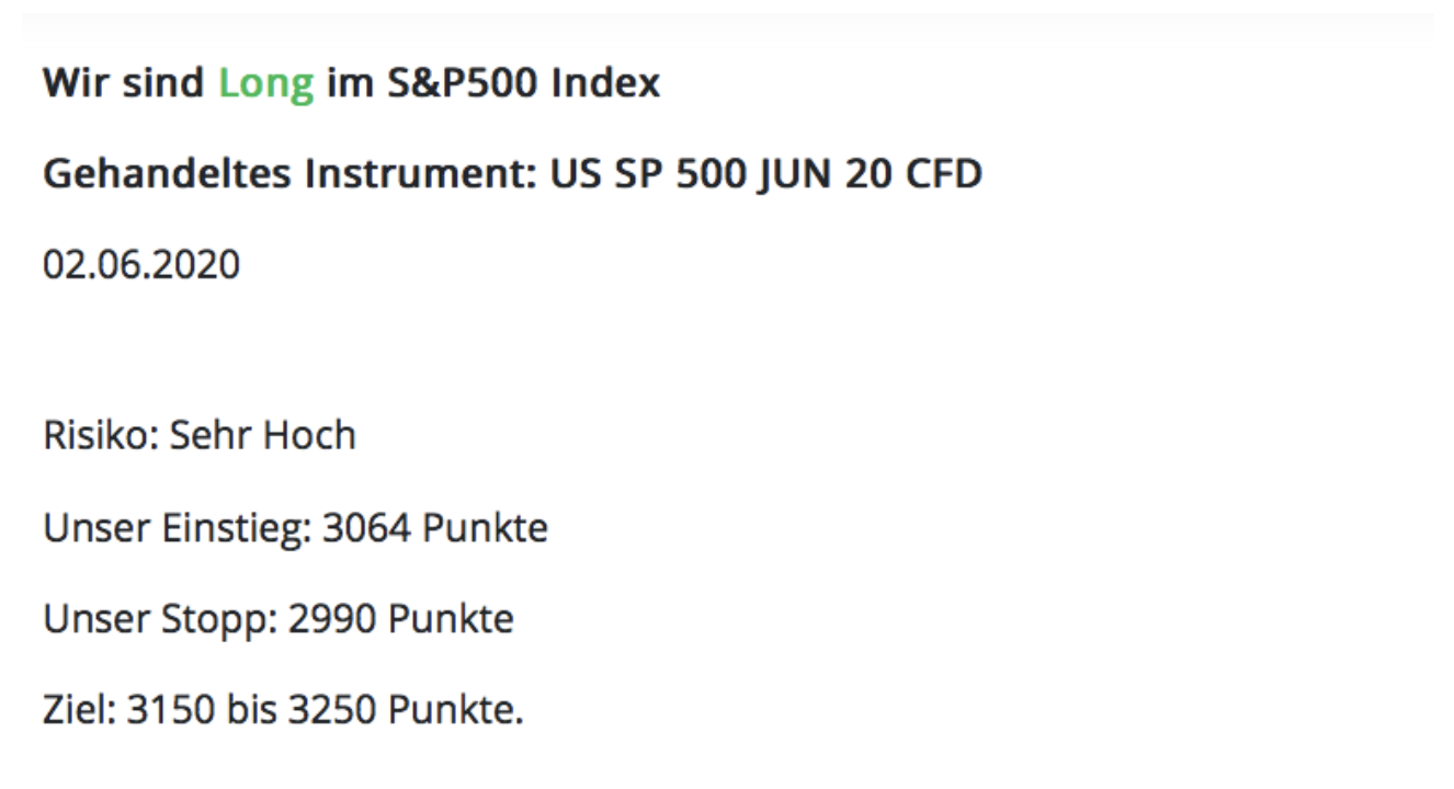 S&P 500 Longposition