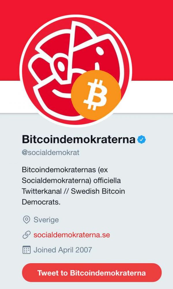 Bị hack Twitter, đảng cầm quyền Thuỵ Điển thông báo đổi đồng tiền chính thức của quốc gia thành Bitcoin