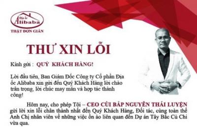 'CEO Cùi Bắp' của Địa ốc Alibaba xin lỗi sau vụ 'nhận tiền giữ chỗ'