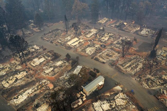 © Bloomberg. A neighborhood destroyed by the Camp Fire in Paradise, California on November 15, 2018.