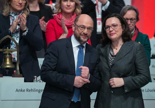 © Bloomberg. Martin Schulz and Andrea Nahles.