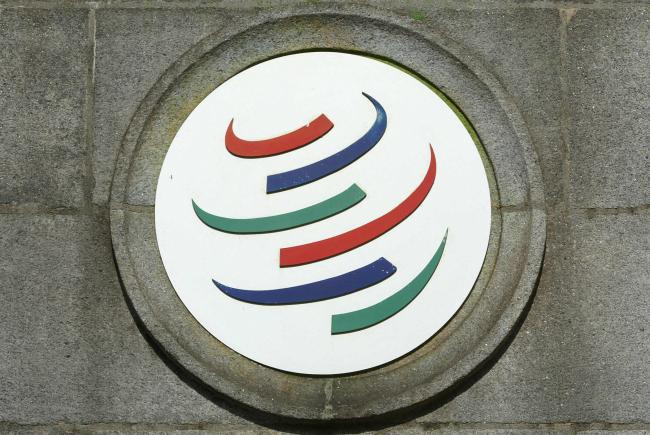 © Bloomberg. Photo taken 19 August 2003 in Geneva (Switzerland) of the logo of the World Trade Organization (WTO). 