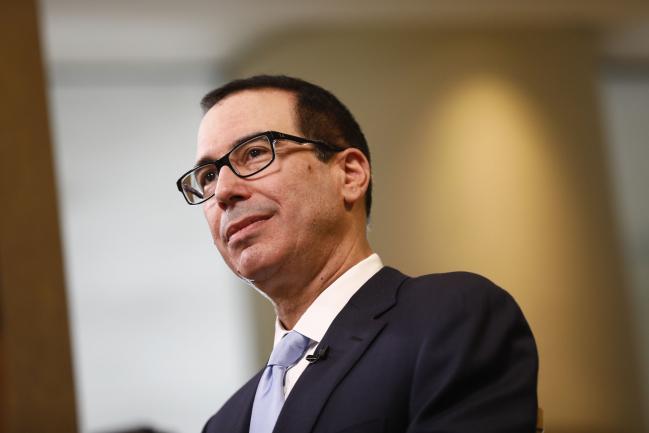 © Bloomberg. Steven Mnuchin, U.S. Treasury secretary, listens during a Bloomberg Television interview at the Milken Institute Global Conference in Beverly Hills, California, U.S., on Monday, April 30, 2018. Photographer: Patrick T. Fallon/Bloomberg