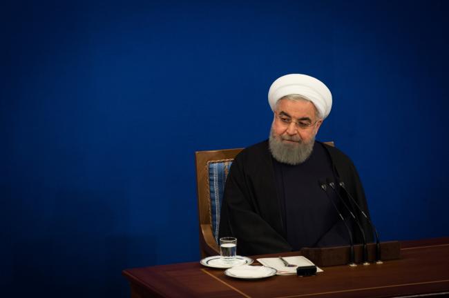 © Bloomberg. Hassan Rouhani, Iran's president, pauses during a news conference to mark the 39th anniversary of the Islamic Revolution in Tehran, Iran, on Tuesday, Feb. 6, 2018.  Photographer: Ali Mohammadi/Bloomberg