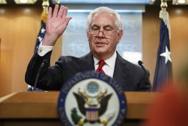 © Bloomberg. Tillerson delivers remarks at the State Department on March 13.