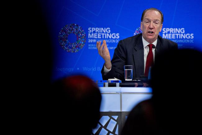 © Bloomberg. David Malpass speaks at a news conference during the spring meetings of the IMF and World Bank in Washington, D.C., on April 11. Photographer: Andrew Harrer/Bloomberg