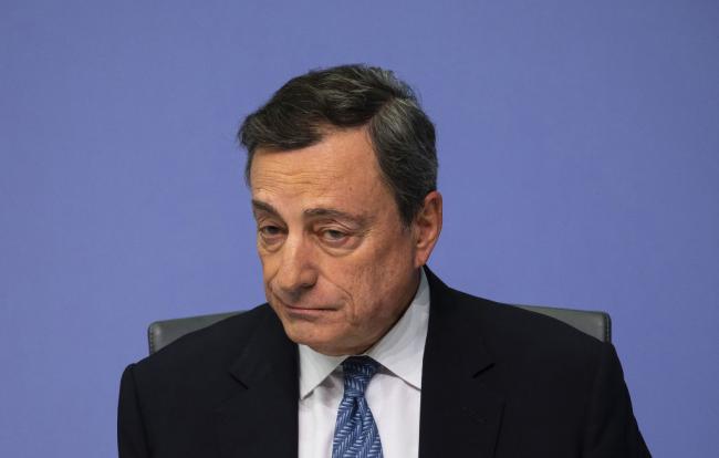 © Bloomberg. Mario Draghi, president of the European Central Bank (ECB), reacts during a rates decision news conference in Frankfurt, Germany. 