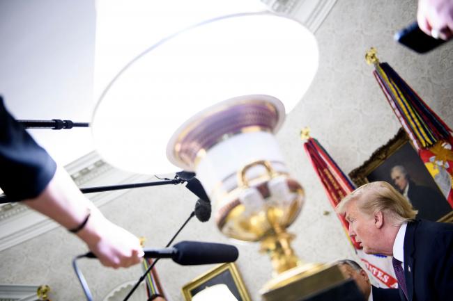 © Bloomberg. US President Donald Trump speaks to the press before a meeting with Hungary's Prime Minister Viktor Orban in the Oval Office of the White House on May 13, 2019, in Washington, DC.  Photographer: Brendan Smialowski/AFP/Getty Images