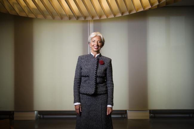 © Bloomberg. Christine Lagarde, managing director of the International Monetary Fund (IMF), poses for a photograph following a Bloomberg Television interview in Berlin, Germany, on Monday, March 26, 2018. Lagarde called on Germany and France to spur further euro-area integration, saying Brexit makes a capital-markets union on the continent more urgent. Photographer: Jacobia Dahm/Bloomberg