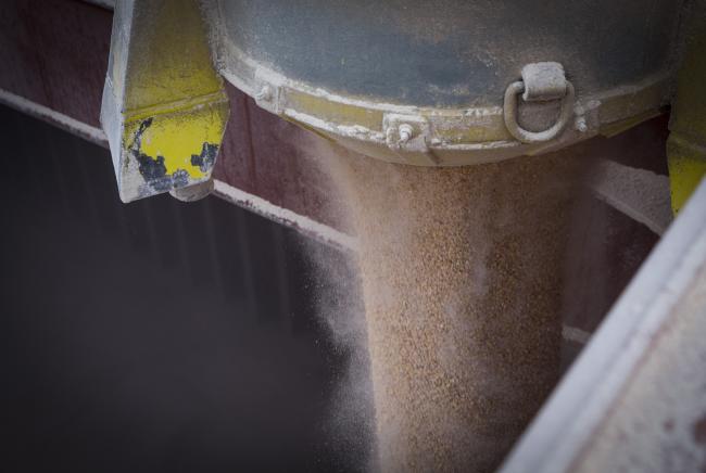 © Bloomberg. Corn pours into a vault in a ship at the Port of Vancouver. Photographer: Moriah Ratner/Bloomberg