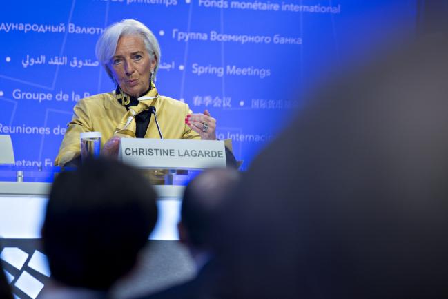 © Bloomberg. Christine Lagarde, managing director of the International Monetary Fund (IMF), speaks at a news conference during the spring meetings of the IMF and World Bank in Washington, D.C., U.S., on Thursday, April 19. 