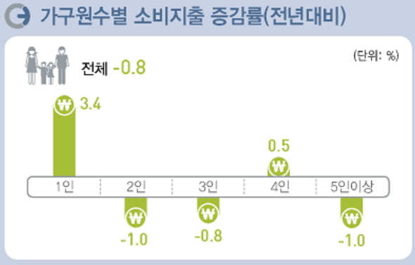 작년 가구당 월평균 254만원 지출…전년비 0.8% 감소