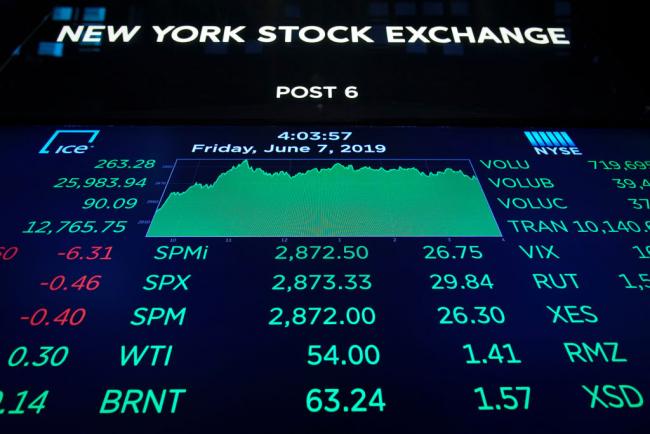 © Bloomberg. NEW YORK, NY - JUNE 7: The day's final numbers are displayed on a monitor on the floor of the New York Stock Exchange (NYSE) at the closing bell, June 7, 2019 in New York City. Despite weaker than expected jobs numbers for May, U.S. markets had their best week since November. Investors are speculating that the Federal Reserve will cut interest rates next month. (Photo by Drew Angerer/Getty Images)