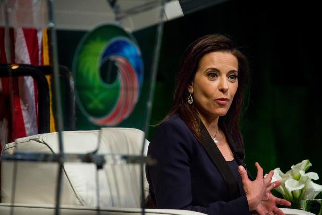 © Bloomberg. Dina Powell, former deputy U.S. national security advisor, speaks during the Saudi-U.S. CEO Forum in New York, U.S., on Tuesday, March 27, 2018. Saudi Arabia Crown Prince Mohammed bin Salman will meet with technology titans in the U.S. this week in search of deals that would diversify his country's oil-dependent economy. 