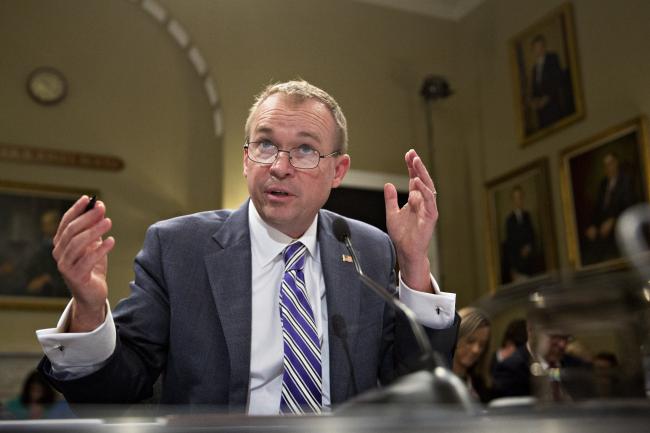 © Bloomberg. Mick Mulvaney, director of the U.S. Office of Management and Budget (OMB), speaks during a House Budget Committee hearing on U.S. President Donald Trump's fiscal 2018 budget proposal in Washington, D.C., U.S.