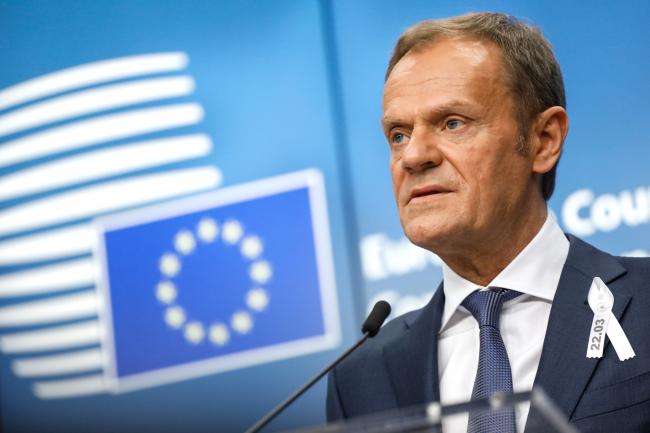 © Bloomberg. Donald Tusk, president of the European Union (EU), speaks during a news conference following a summit of European Union (EU) leaders in the Europa Building in Brussels, Belgium, on Thursday, March 22, 2018. The summit begins a day before the Trump administration is due to impose tariffs on foreign steel and aluminum, a plan that has left the EU up in arms and desperately seeking an exclusion promised to Canada, Mexico and Australia.