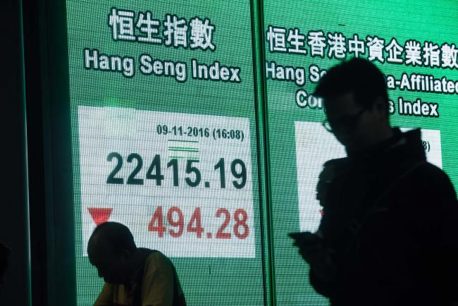 © Bloomberg. The Hang Seng Index figure is displayed on a screen in Hong Kong, China, on Wednesday, Nov. 9, 2016. Turbulence in financial markets calmed after a knee-jerk selloff in stocks and rally in haven assets as investors reassessed the effects of Donald Trump's surprise victory in the U.S. presidential election. Photographer: Anthony Kwan/Bloomberg