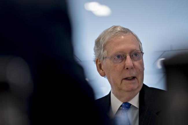 © Bloomberg. Mitch McConnell  speaks during an interview in Washington, D.C, on Oct. 16, 2018. 