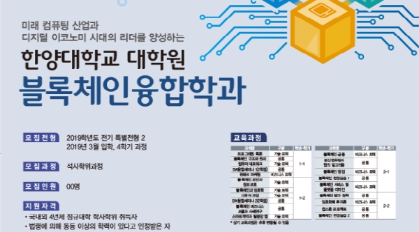 한양대, 대학원 블록체인융합학과 개설 및 신입생 모집