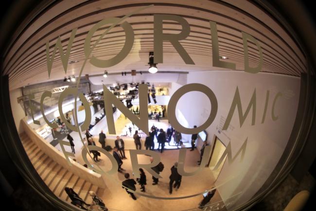 © Bloomberg. A logo sits on display inside the Congress Center on day three of the World Economic Forum (WEF) in Davos, Switzerland, on Thursday, Jan. 24, 2019. World leaders, influential executives, bankers and policy makers attend the 49th annual meeting of the World Economic Forum in Davos from Jan. 22 - 25. Photographer: Jason Alden/Bloomberg