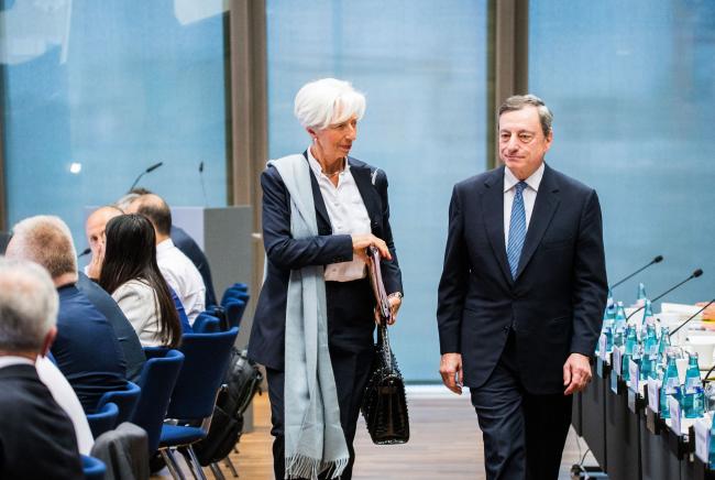 © Bloomberg. Christine Lagarde, left, and Mario Draghi, at the CESEE conference at the ECB headquarters in Frankfurt, on June 12. 