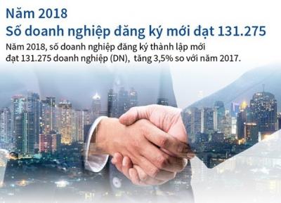 [Infographics] Năm 2018, số doanh nghiệp đăng ký mới đạt gần 131.300