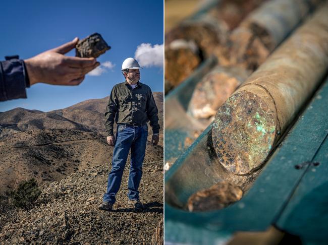 © Bloomberg. Ignacio Moreno, land an extracted cobalt sample from La Cobaltera. Photographer: Cristobal Olivares/Bloomberg