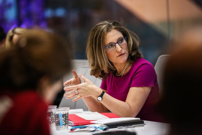 © Bloomberg. Chrystia Freeland, Canada's minister of foreign affairs, speaks during an interview in New York, U.S., on Wednesday, Jan. 31, 2018.