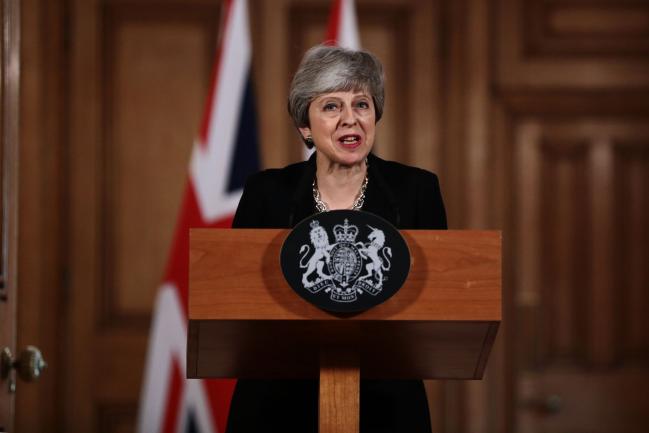 © Bloomberg. LONDON, ENGLAND - APRIL 2: British Prime Minister Theresa May gives a press conference outside Downing Street on April 2, 2019 in London, England. Cabinet Ministers have held a two-part meeting in Downing Street today. Last night MPs still couldn't decide an alternative to the Prime Minister's Brexit Deal in the latest round of indicative votes. (Photo by Jack Taylor/Getty Images)