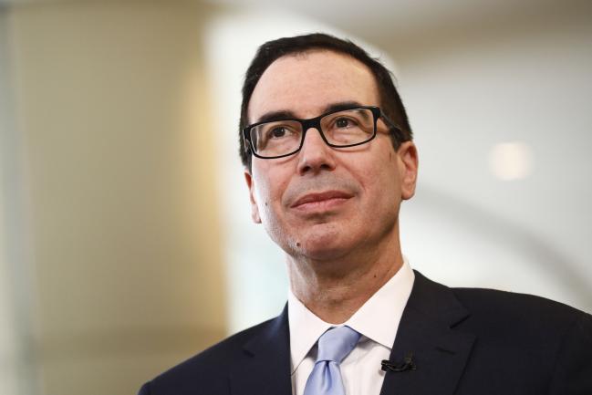 © Bloomberg. Steven Mnuchin, U.S. Treasury secretary, listens during a Bloomberg Television interview at the Milken Institute Global Conference in Beverly Hills, California, U.S., on Monday, April 30, 2018. The conference brings together leaders in business, government, technology, philanthropy, academia, and the media to discuss actionable and collaborative solutions to some of the most important questions of our time. 