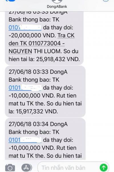 Nửa đêm, 85 triệu đồng trong tài khoản ATM DongABank bị trộm