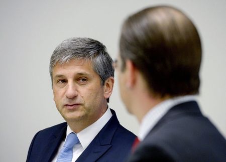 © Reuters. Austria's Finance Minister Spindelegger attends a joint news conference with his Swedish counterpart Borg at the Ministry of Finance in Stockholm