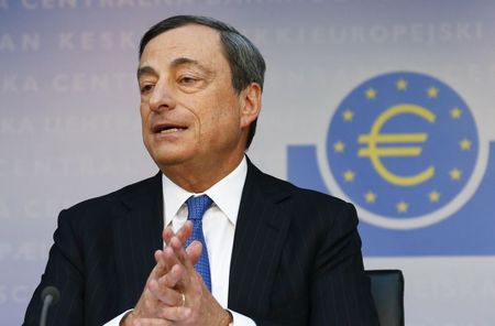 © Reuters. European Central Bank (ECB) President Draghi addresses the monthly ECB news conference in Frankfurt