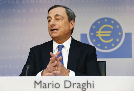 © Reuters. European Central Bank (ECB) President Draghi addresses the monthly ECB news conference in Frankfurt