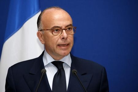 © Reuters. French Interior Minister Bernard Cazeneuve and his Belgian counterpart Joelle Milquet (not pictured) attend a news conference at the Interior Ministry in Paris