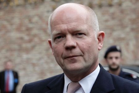 © Reuters. British Foreign Secretary Hague arrives for a meeting in Vienna