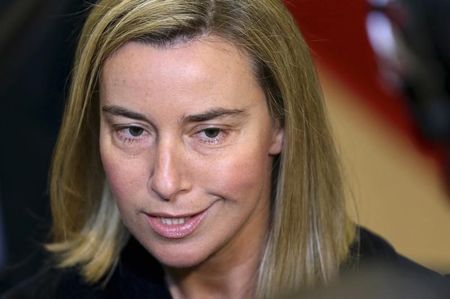 © Reuters. Italy's Foreign Minister Mogherini arrives at an EU foreign ministers meeting in Brussels