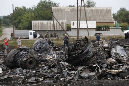© Reuters. Destroços do avião da Malásia que caiu na região de Donetsk, no leste da Ucrânia