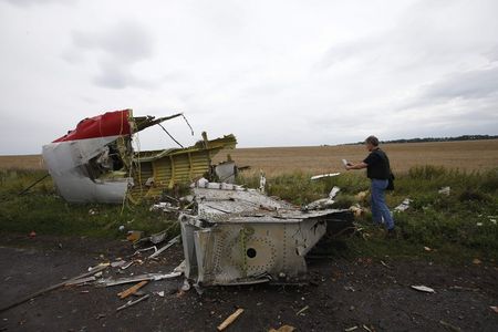 © Reuters. Monitor da OSCE em local de queda de avião da Malaysia Airlines no leste da Ucrânia