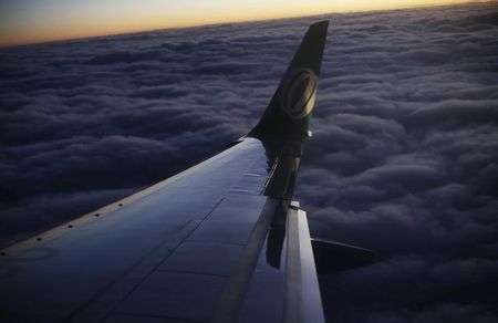 © Reuters. Logo da Gol fotografado na asa de um avião após decolagem no aeroporto de Belo Horizonte 