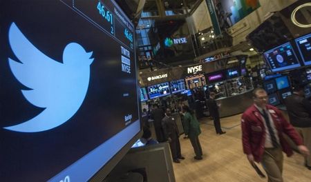 © Reuters. Twitter logo is displayed on the floor of the New York Stock Exchange