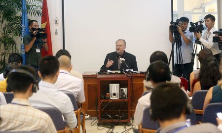 © Reuters. United Nations Special Rapporteur on freedom of religion or belief Bielefeldt speaks at a news conference in Hanoi