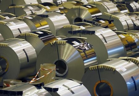 © Reuters. Coils of steel are seen at the ArcelorMittal Factory in Florange