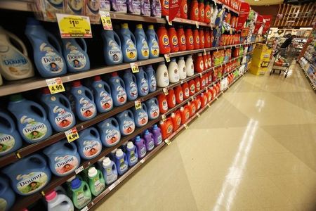 © Reuters. Downy softener and Tide laundry detergent, products distributed by Procter & Gamble, are pictured on sale at a Ralphs grocery store in Pasadena