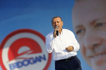 © Reuters. اردوغان يوبخ اسرائيل خلال حشد انتخابي