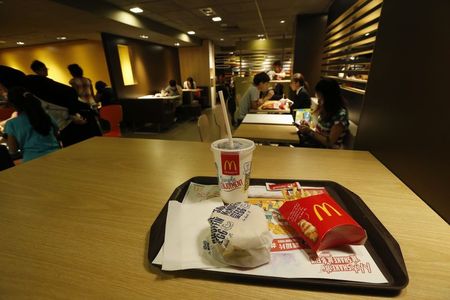 © Reuters. A burger set is displayed at a McDonald's restaurant in Hong Kong in this photo illustration